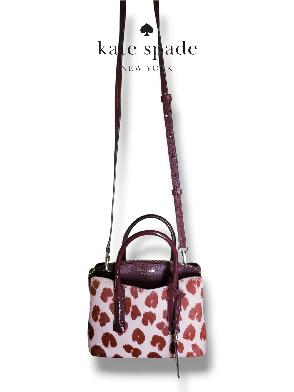 kate spade New York Margaux Pink and Burgundy Leopard Haircalf Mini Satchel - Picture 10 of 17